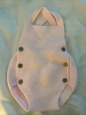 Knit Baby One-Piece in Pale Pink with Button Details